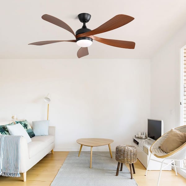 52 In. Indoor Black Durable ABS Blades Integrated LED Ceiling Fan with Remote Control and Reversible DC Motor