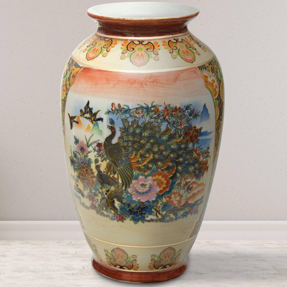 Oriental Furniture 14 in. Rose Medallion Satsuma Peacock Porcelain Tung Chi  Vase BW-VASE1-RM2 - The Home Depot