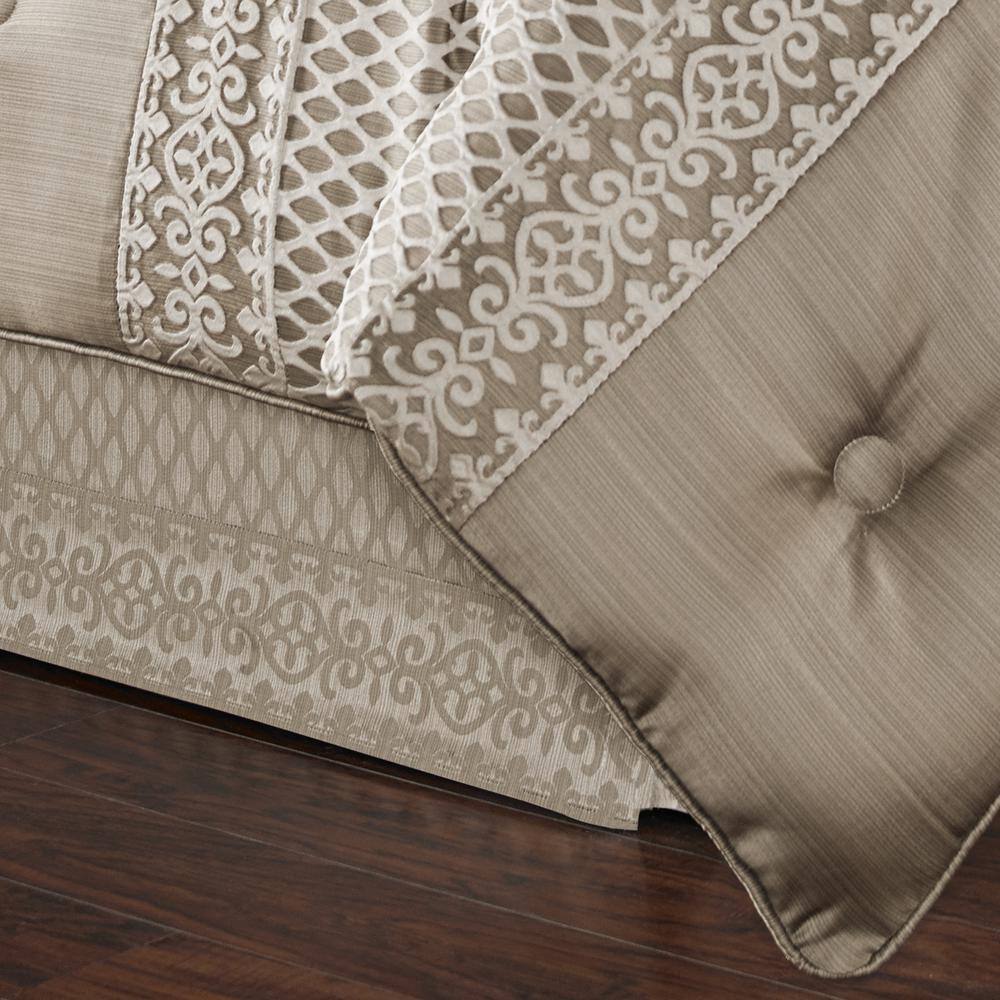 Ivory and Champagne Satin Jacquard Queen Comforter Set