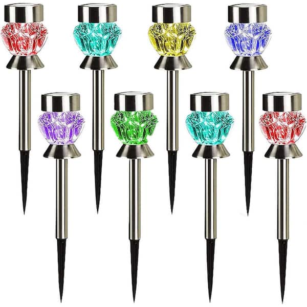 FAWEY TRED INC Outdoor Solar Garden Pathway Lights Color Changing LED Landscape Stake 8-Pack