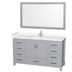 Sheffield 60 in. W x 22 in. D x 35 in. H Single Bath Vanity in Gray with Carrara Cultured Marble Top and 58" Mirror