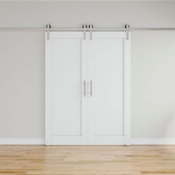 60 in. x 84 in. White 1-Panel Blank Solid Core Composite MDF Primed Sliding Barn Door with Hardware Kit Nickel Plated