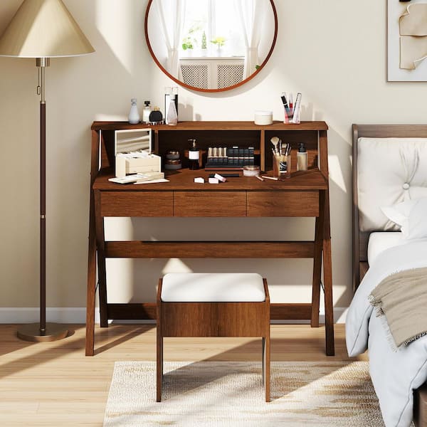44 in. Home Office Desk w/ 3-Drawers Built-in Monitor Stand Storage Writing Desk