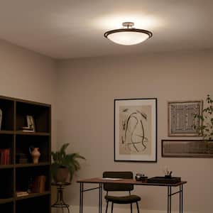 23.25 in. 4-Light Black Hallway Round Semi-Flush Mount Ceiling Light with Frosted Glass