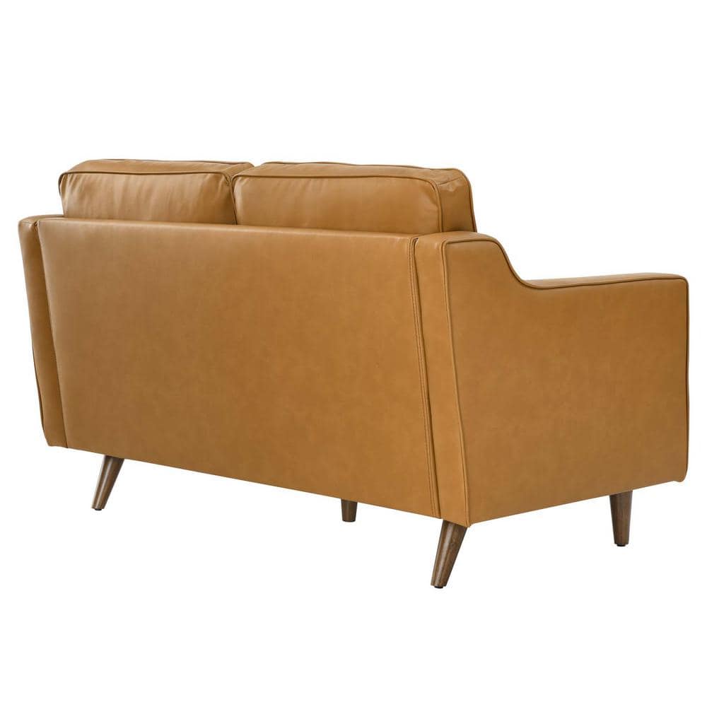 Tan Genuine Leather Split Back Loveseat with Track Arms
