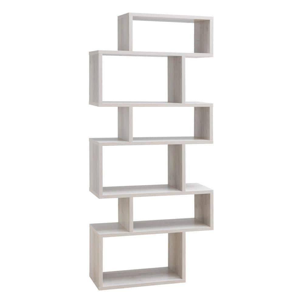 Benjara 31.25 in. Wide Oak White Wooden Stacked 6Tier Shelves Bookcase