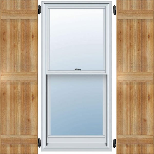 Ekena Millwork 16-1/8" X 76"Timbercraft Rustic Wood Three 5-3/8"Joined Board and Batten Shutters Rough Sawn Cedar(pair)