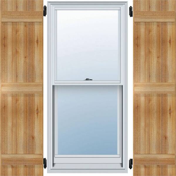 Ekena Millwork 26-7/8" X 83"Timbercraft Rustic Wood Five 5-3/8"Joined Board and Batten Shutters Rough Sawn Cedar(pair)