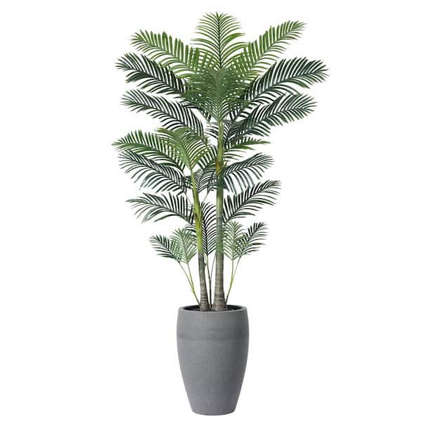 DR.Planzen 8 ft. uv Resistant Artificial Palm Tree With Grey Tall Planter, Fake Tropical Palm Plants Outdoor Decor