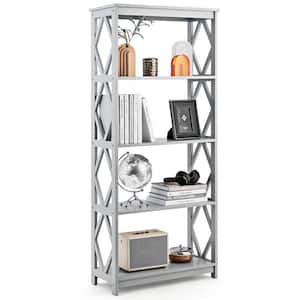 5-Tier Open Bookshelf Bookcase Standing Casual Home Storage Display Rack Gray