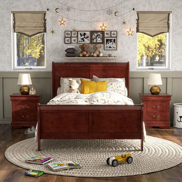 Furniture of America Burkhart Cherry Twin Wood Frame Sleigh Bed with Slat Kit IDF N7866CH T The Home Depot