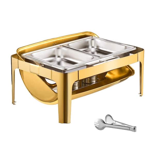 9 qt. Stainless Steel Roll Top Chafing Dish, Rectangle Buffet Warmer with Full Size Pan, Visible Lid, Water Pan