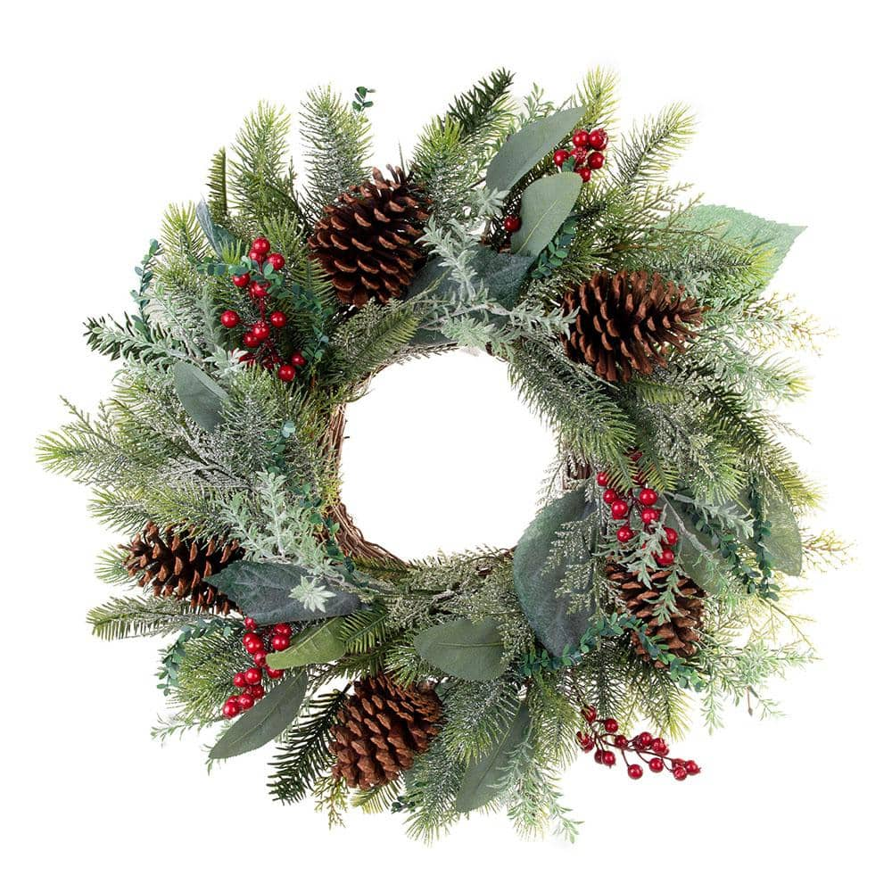 Village Lighting Company 24 in. Artificial Winter Frost Wreath V-20678 -  The Home Depot