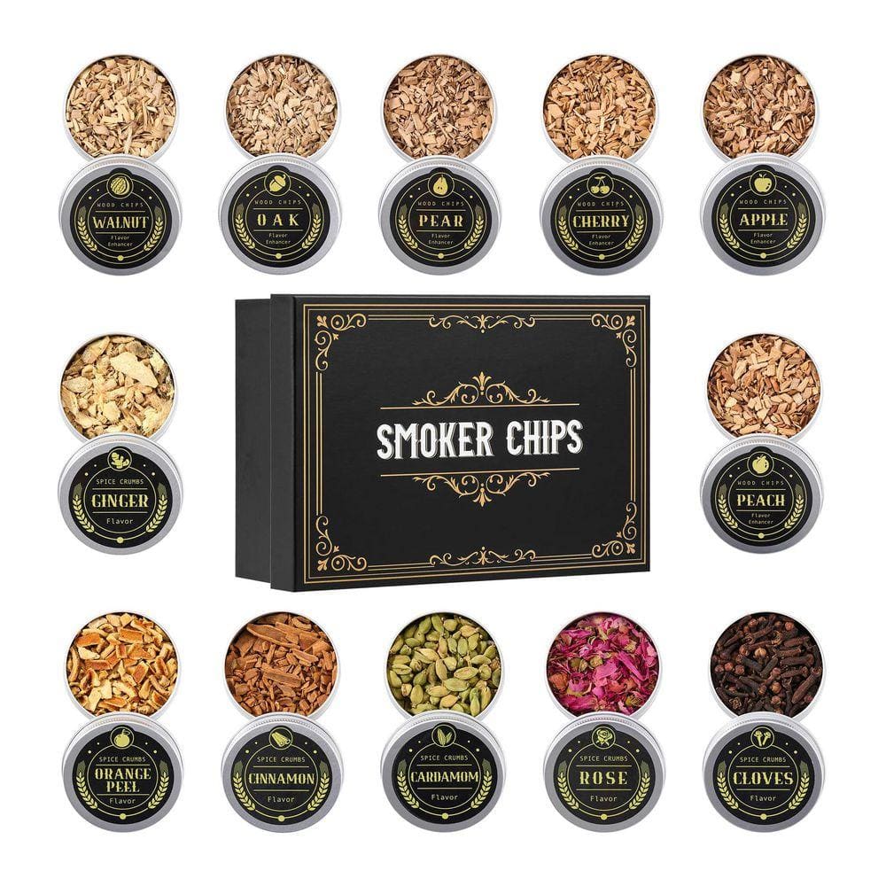 Lynzavix 12-Piece Assorted Wood Spice Blend Tin Set Natural Wood