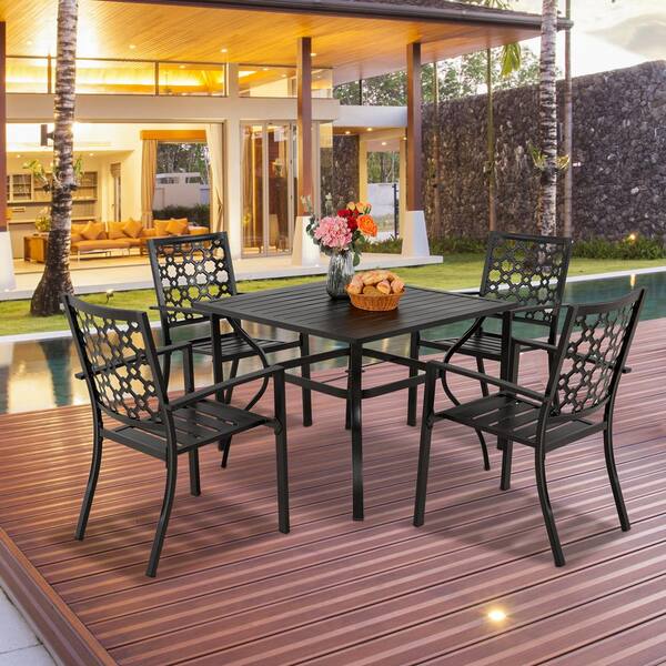 Wrought iron and wood dining online chairs