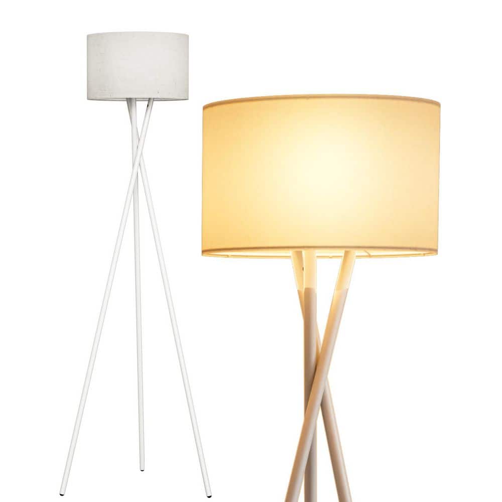 66 in. White Tripod Floor Lamp Modern Floor For Living Room with Fabric Lam