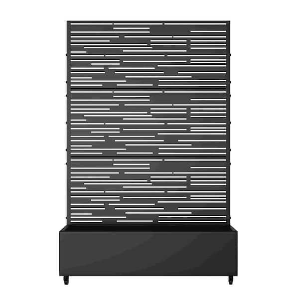 6 ft. H x 4 ft. W Metal Planter Box Privacy Screen Garden Bed with Trellis and Wheels-Black