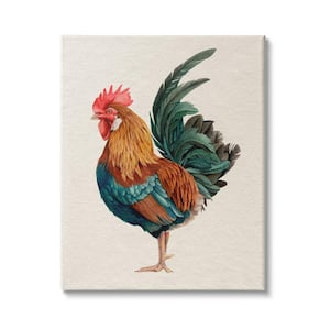 Morning Rooster Illustration Elegant Bird Feathers by Grace Popp Unframed Print Animal Wall Art 16 in. x 20 in.