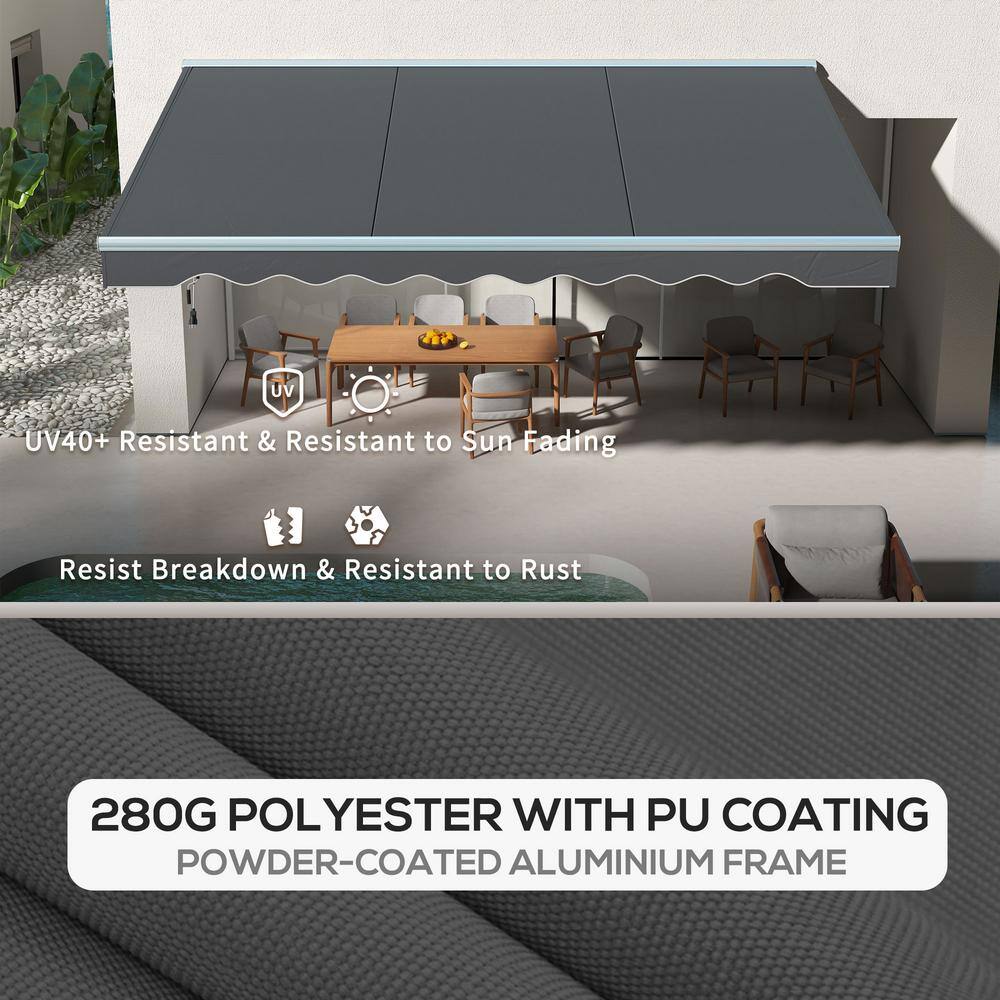 Dark Gray Polyester Electric Retractable Patio Awning with LED Lights