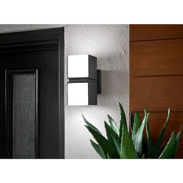 Keating 8.39 in. 2-Light Dark Gray Hardwired LED Outdoor Wall Light Lantern Sconce with Integrated LED Bulb
