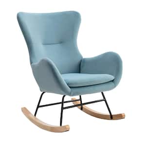 Light Blue Upholstery Rocking Arm Chairs with High Backrest