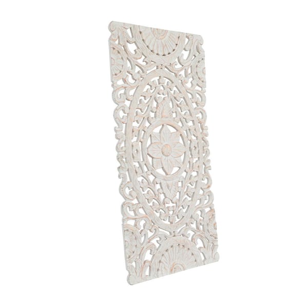 Deco 79 Mango Wood Carved Floral Wall Decor, 24 x 1 x 51, Cream,Ivory