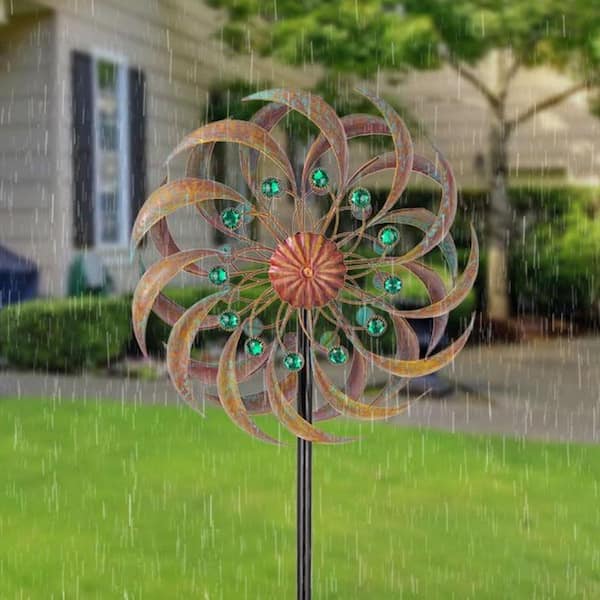 62 in. H Bronze Metal Wind Spinner Outdoor Kinetic Wind Sculptures
