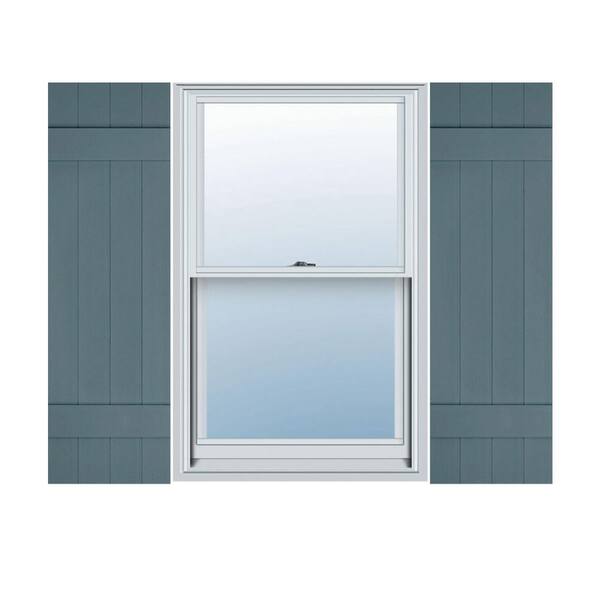 Builders Edge 14 in. W x 33 in. H TailorMade Four Board Joined (2 Batten), Vinyl Board and Batten Shutters Pair in Wedgewood Blue