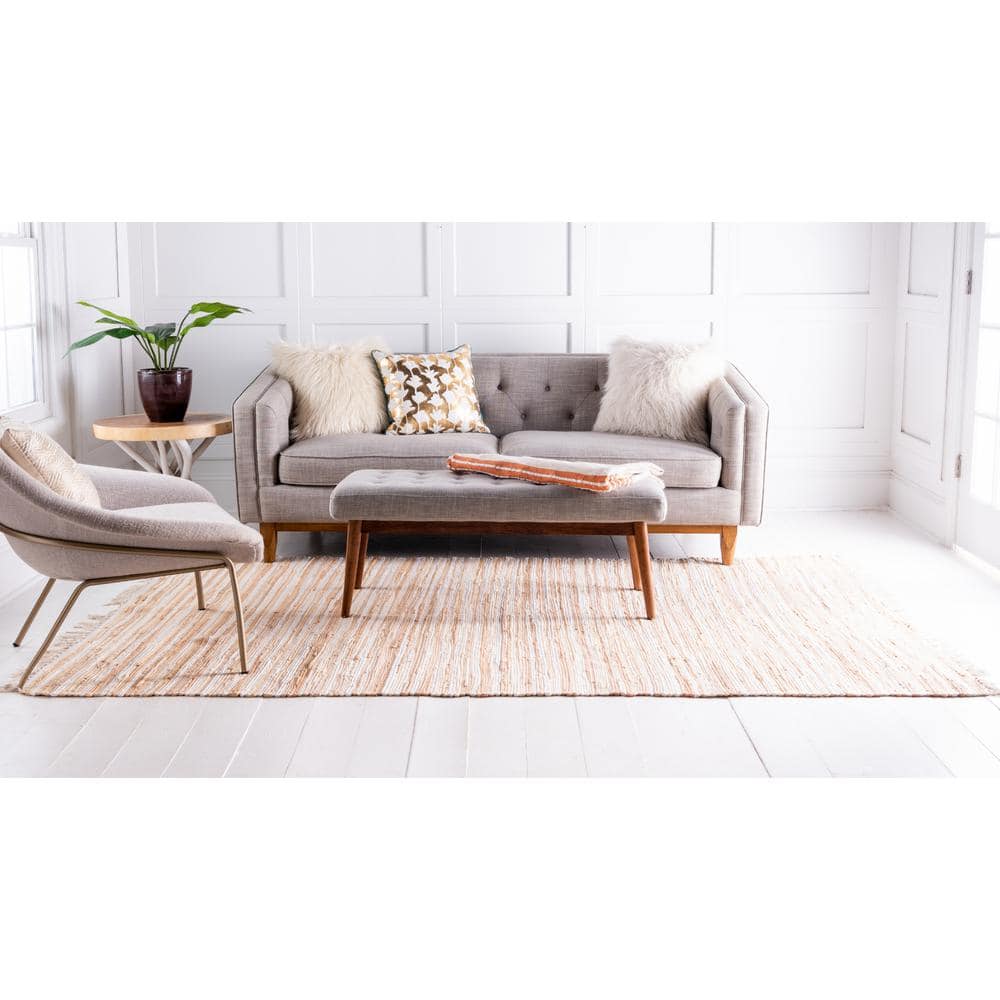 Beige Handwoven Cotton Striped Reversible Area Rug 4' x 6'