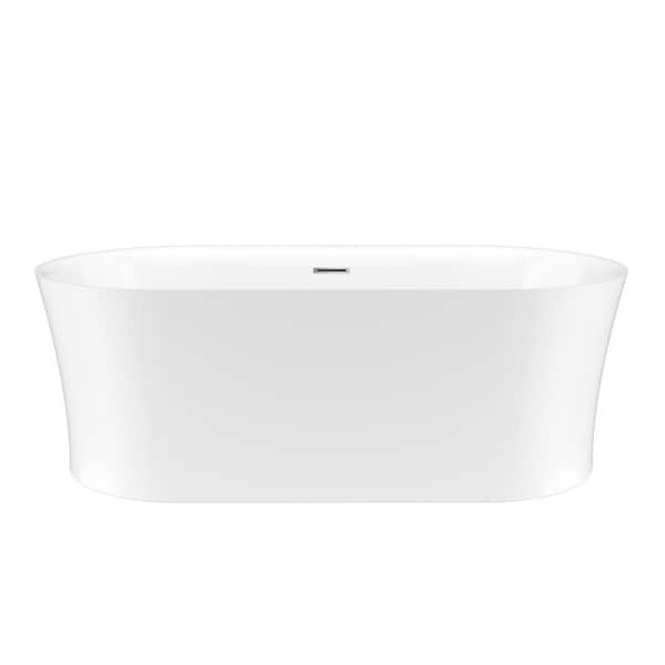 67 in. x 31.5 in. Acrylic Freestanding Flatbottom Soaking Bathtub in White
