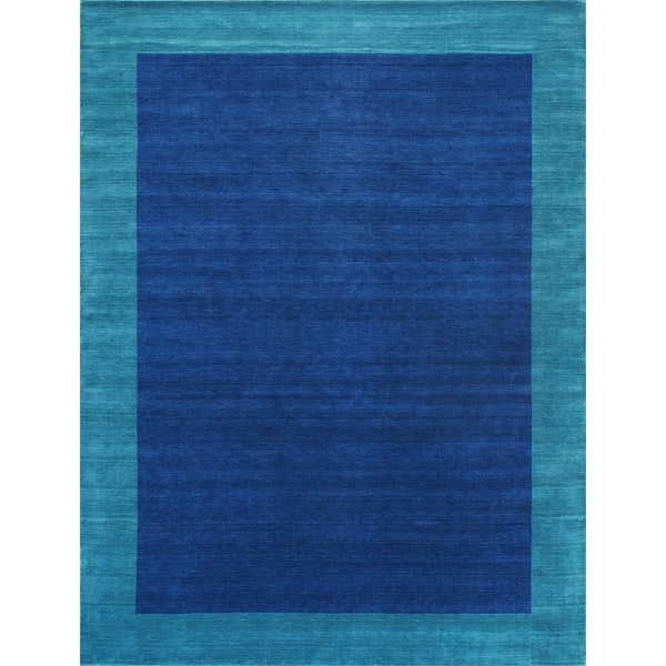 Pasargad Home Gramercy Blue/Green 8 ft. x 10 ft. Solid Silk and Wool Area Rug