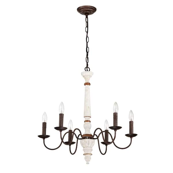 bessten Zeus 6 Light Retro white Chandelier With Light Fixture and Adjustable Height (NO include Bulb)