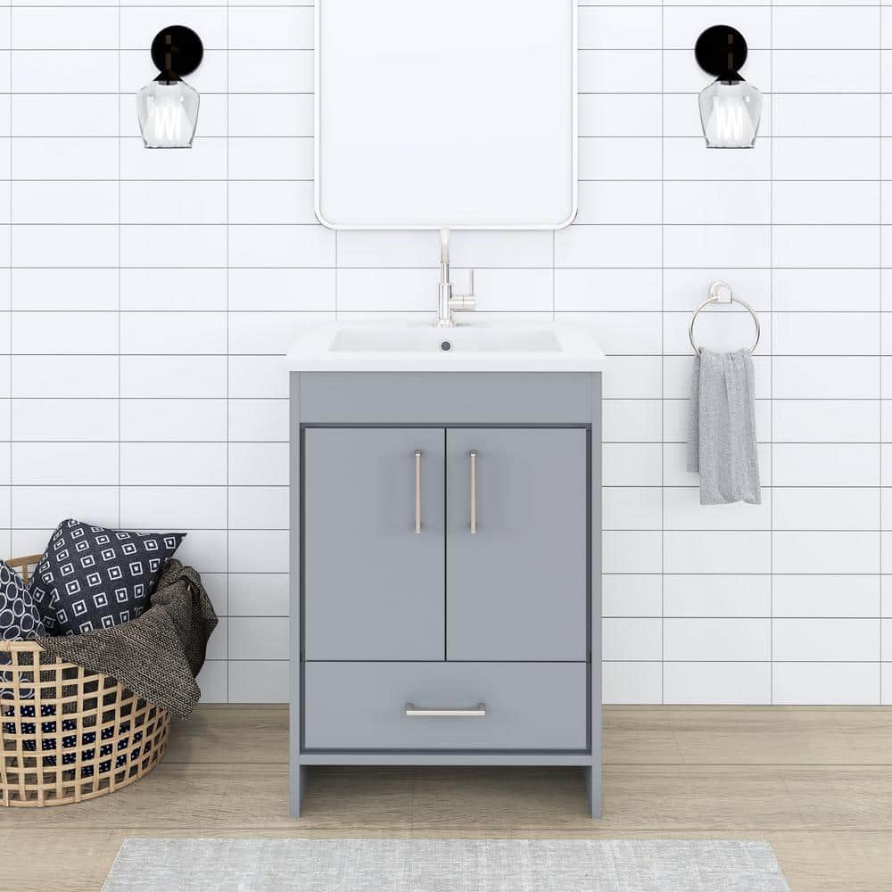 Rio 24 in. W x 19 in. D Bath Vanity in Gray with Acrylic Vanity Top in White with White Basin price history on PriceWatchPro