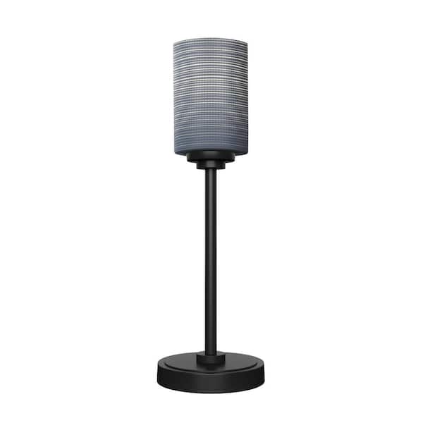 Unbranded Quincy 17.5 in. Matte Black Accent Lamp with Gray Matrix Glass Shade
