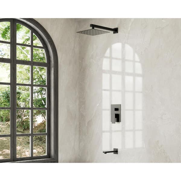 Crozet Single Handle Wall Mount 2-Spray Tub and Shower Faucet Shower Head with Pressure Balance 1.8 GPM in Matte Black