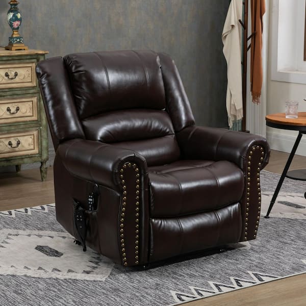 Brown Dual Motor Faux Leather Power Lift Recliner Heat Massage, Heavy Duty Motion Mechanism with USB Ports