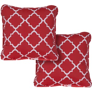 Red Lattice Indoor or Outdoor Throw Pillows (Set of 2)