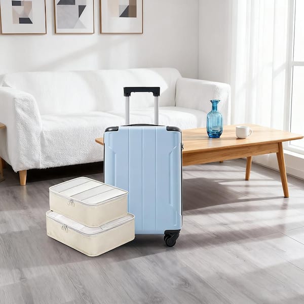 2 Bags 2-Piece Sky Blue ABS Hardshell Spinner 20 Luggage Set with 2 Packing Cubes, 3 Digit TSA Lock