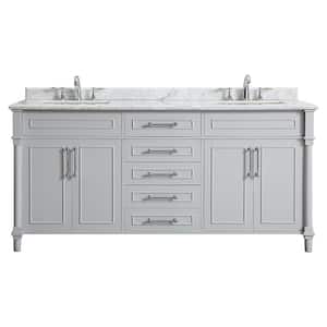 Aberdeen 72 in. W x 22 in. D Bath Vanity in Dove Grey with Carrara Marble Top with White Sinks