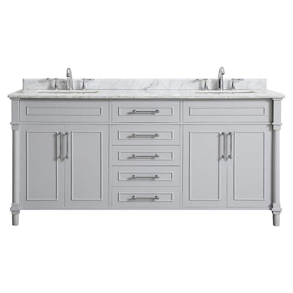 Home Decorators Collection Aberdeen 72 in. W x 22 in. D Bath Vanity in Dove Grey with Carrara Marble Top with White Sinks