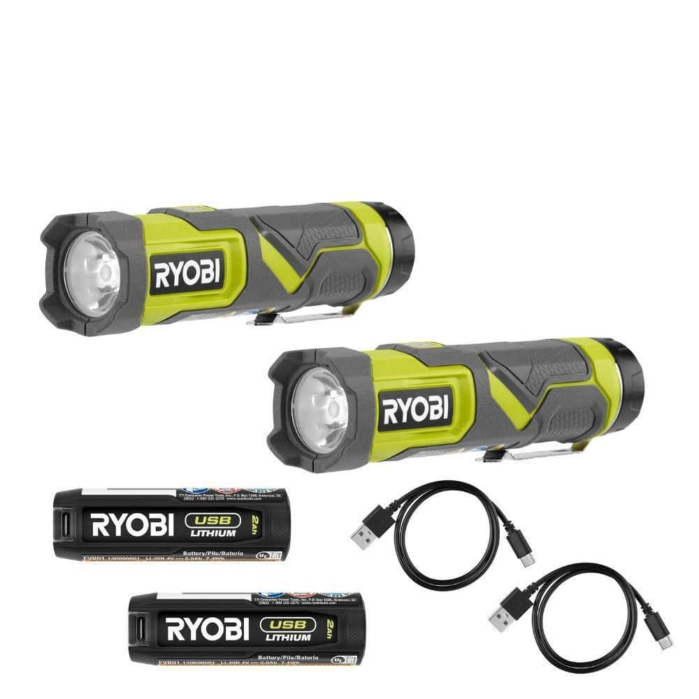 RYOBI 600 Lumens LED USB Lithium Compact Flashlight Kit 3-Mode