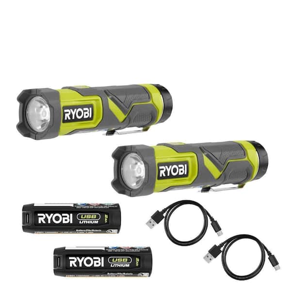 600 Lumens LED USB Lithium Compact Flashlight Kit 3-Mode with Battery and Charging Cable (2-Pack)