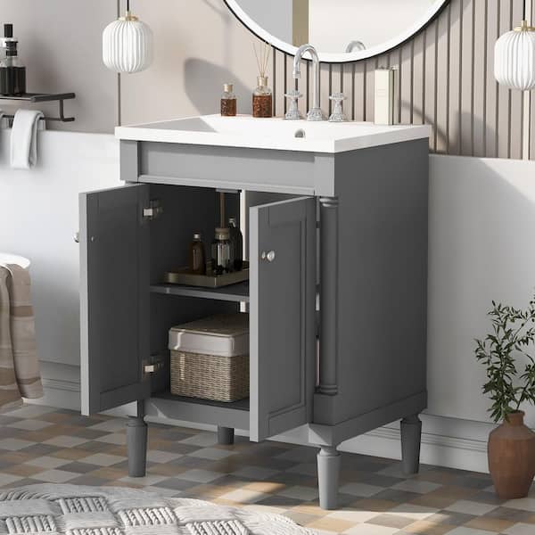 Nestfair 24 in. W x 18 in. D x 34 in. H Single Sink Bath Vanity in Gray with White Resin Top