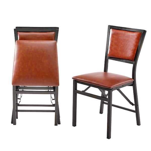 VECELO Foldable Dining Chairs Set of 2 Space-Saving, No Assembly Heavy-Duty Metal Frame, Brown Kitchen and Living Room Chairs