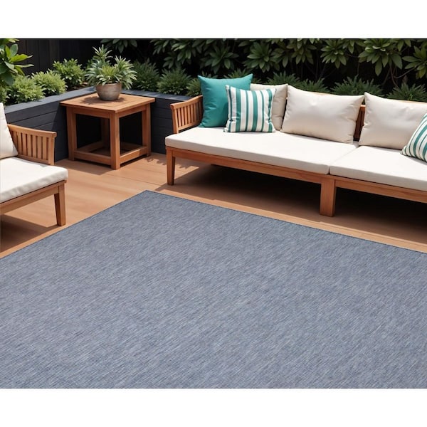 Navy Blue 8 ft. x  10 ft. Woven Abstract Polyester Rectangle Indoor/Outdoor Area Rug