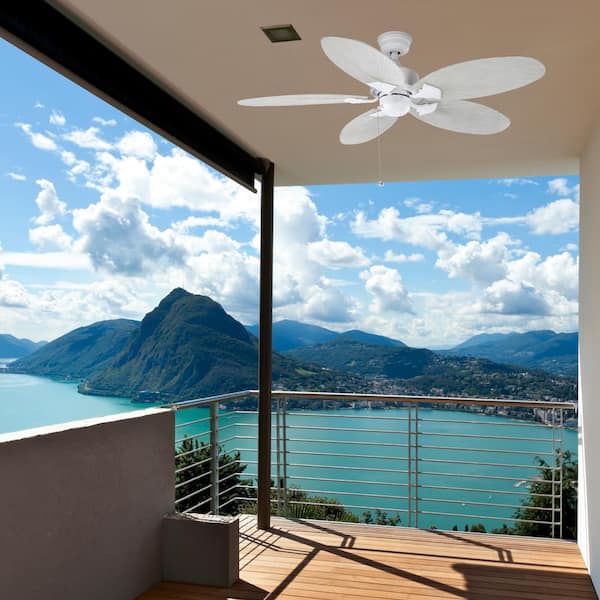 Lillycrest 52 in. Indoor/Outdoor Matte White Ceiling Fan with Downrod and Reversible Motor; Light Kit Adaptable