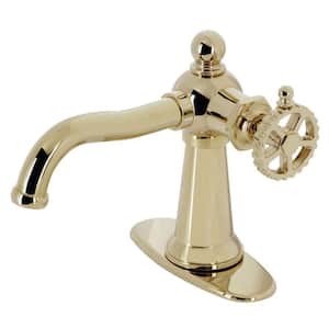 Fuller Single-Handle Single Hole Bathroom Faucet with Push Pop-Up and Deck Plate in Polished Brass