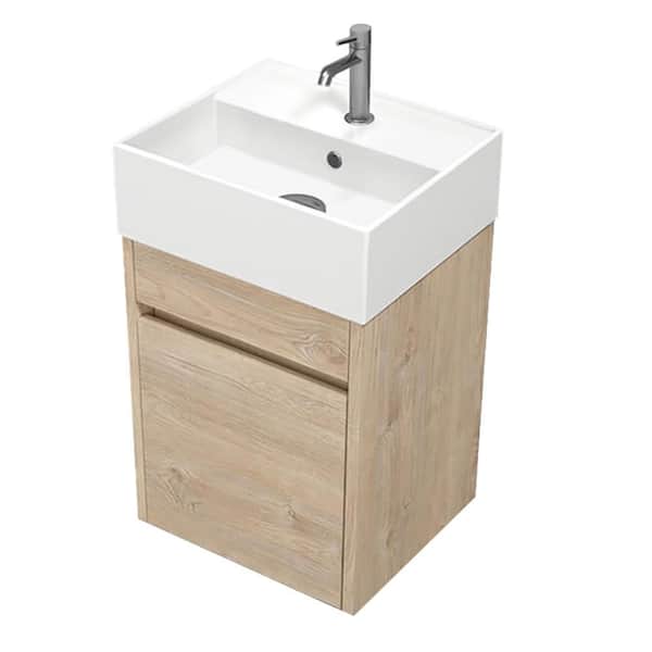 Mini 16.14 in. Modern Freestanding Bath Vanity in Brown Oak with White Ceramic Top