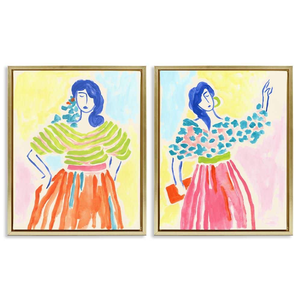 Stylish Women Bright Hues by June Erica Vess 2-Pieces Gold Floater Frame People Graphic Art Print 21 in. x 17 in. price history on PriceWatchPro