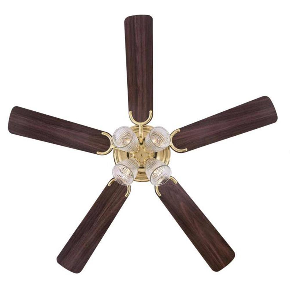 52'' Polished Brass Ceiling Fan with LED Lights and Reversible Blades